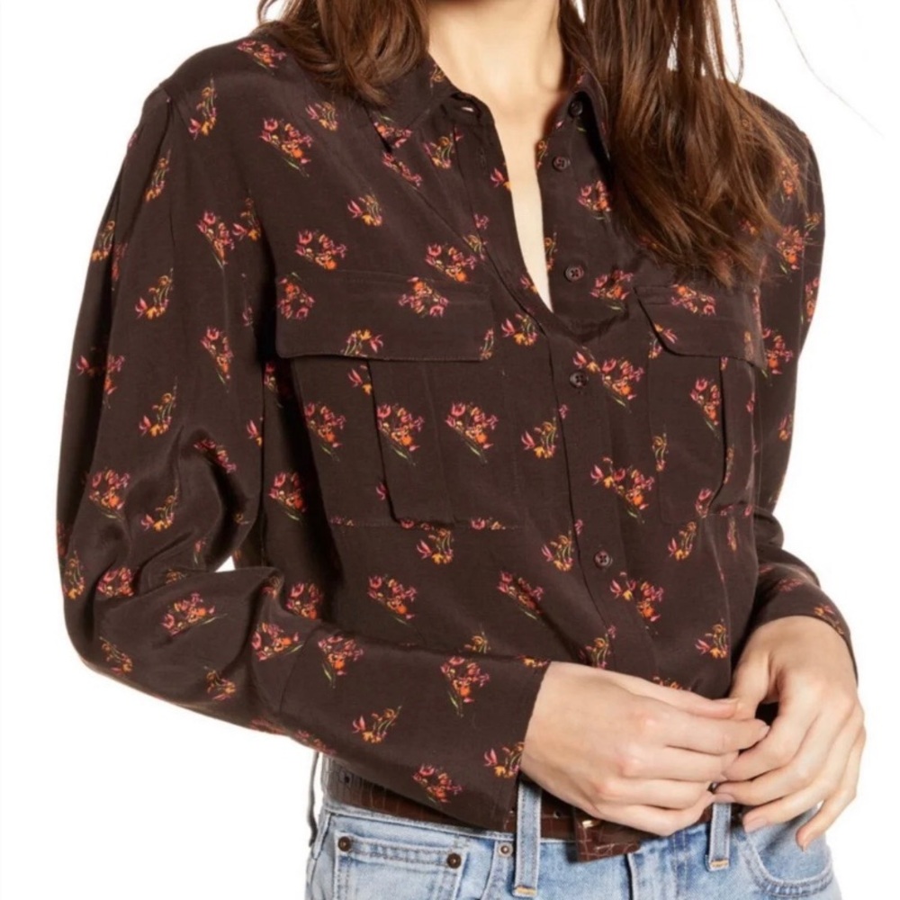 SOMETHING NAVY NWT Brown Floral Button Down Blouse